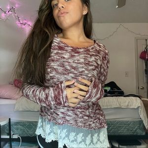 lace trim oversized sweater